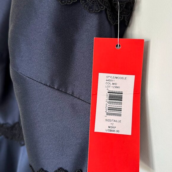 Monique Lhuillier High Low Navy Mikado Dress NWT Size 12 - Picture 3 of 4